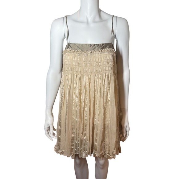 Vintage Barbara Bui Initials Silk Dress Pleated Beige Cocktail Party Mini Large - Picture 1 of 9